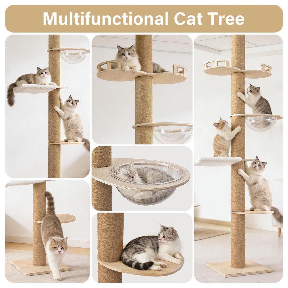 Floor To Ceiling Cat Tree 4 Layer 8.5-8.7 Ft Adjustable Height Climbing Tower
