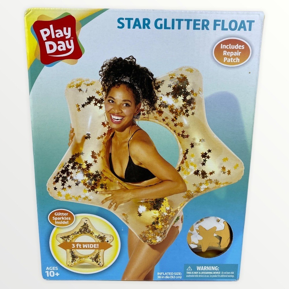 Play Day Star Glitter Float Inflatable Pool Ring Sparkle Inside 3ft Water Toy
