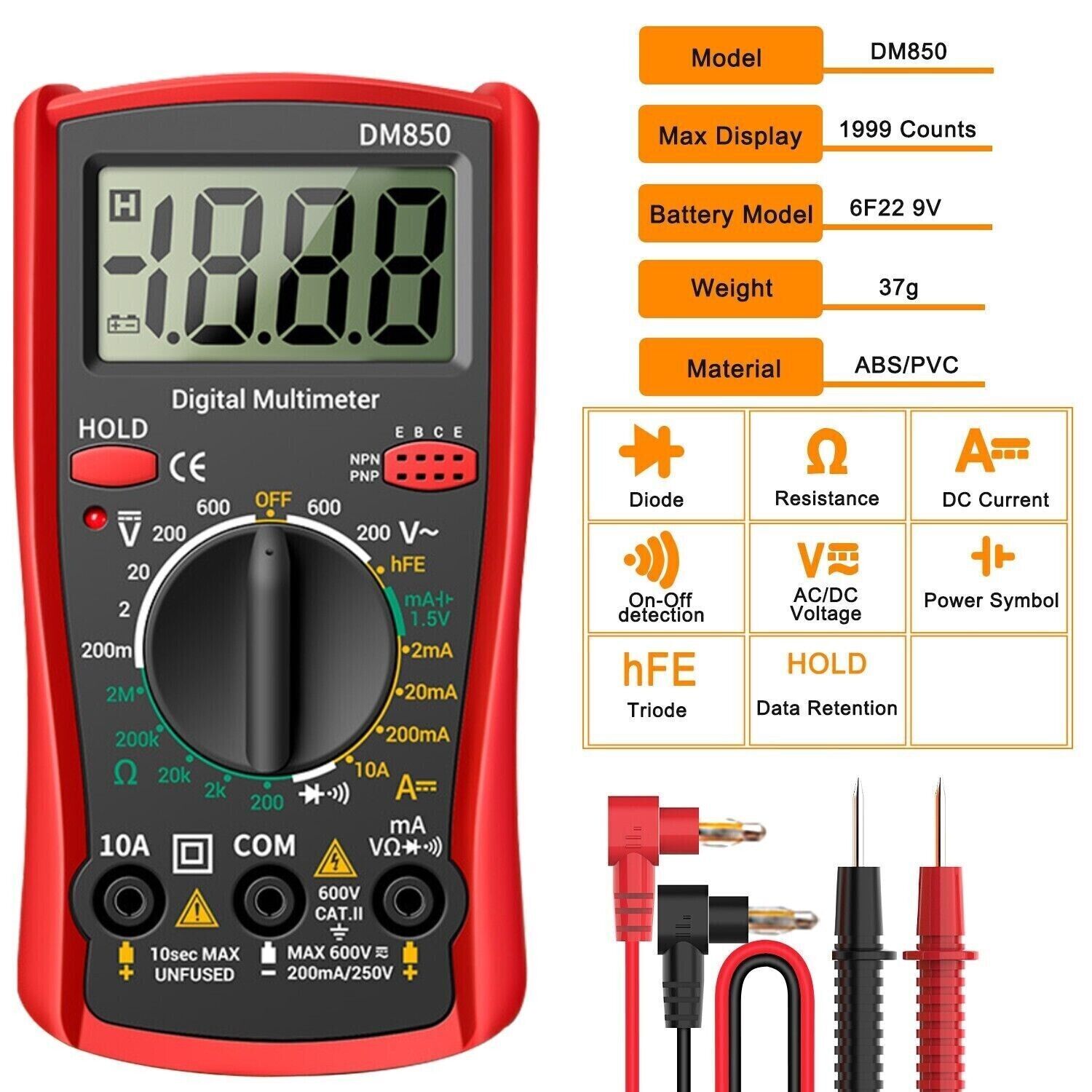 LCD Digital Multimeter AC DC Voltmeter Ammeter Ohmmeter Volt Tester Lead Meter