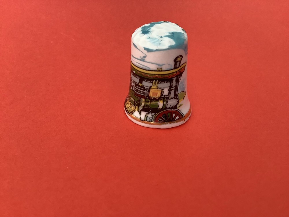 VINTAGE BONE CHINA THIMBLE - STEAM ENGINE