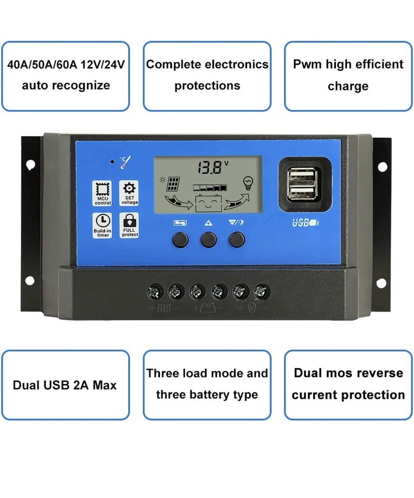 60A Solar Charge Controller,Intelligent USB Port