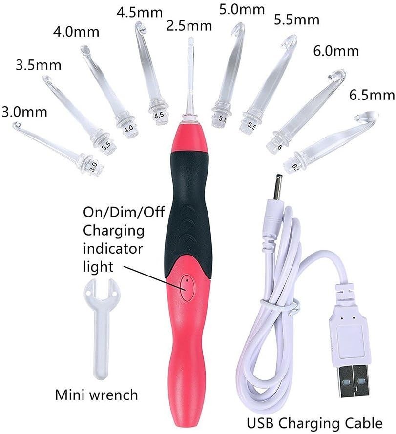 9 Sizes Crochet Hook Set: Interchangeable Crochet Hooks with Light - Light Up...