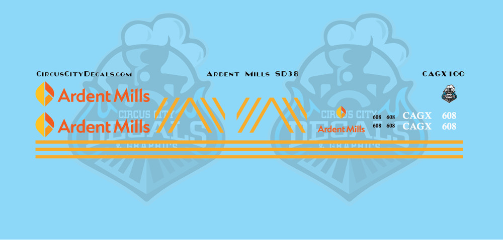 Ardent Mills CAGX SD38 608 N Scale Decal Set