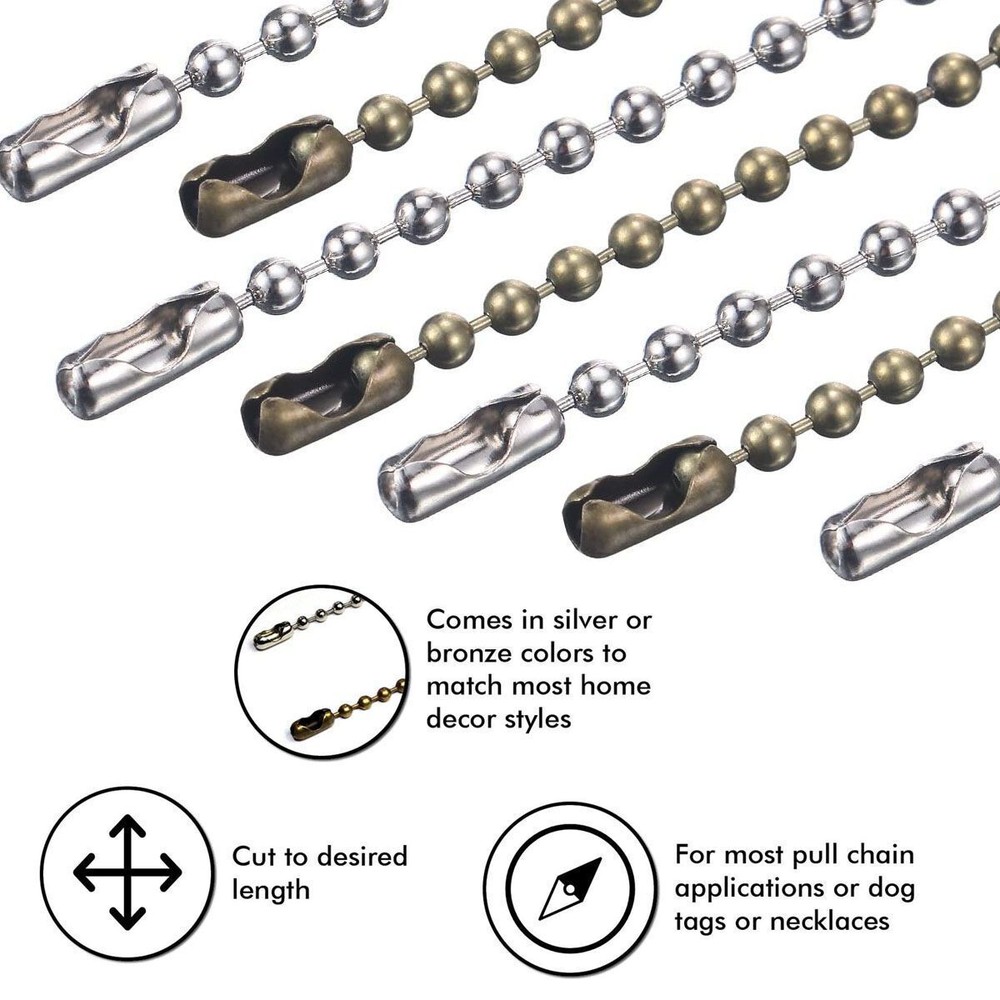 10FT Ceiling Fan Pull Chain Beaded Extension Set Home Light Decor w/ Connectors