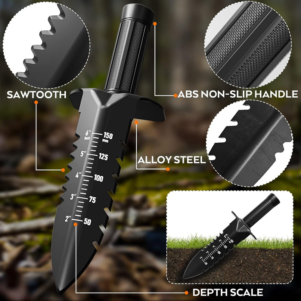 Metal Detector Shovel, Heavy Duty Double Serrated Edge Digger, Detecting Digging