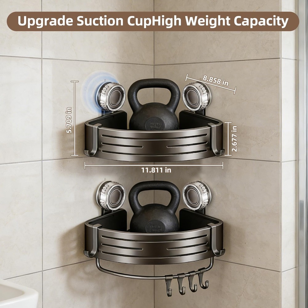 Corner Shower Caddy,Suction Cup Shower Bathroom Wall Shelf,No Drill Rust Proo...