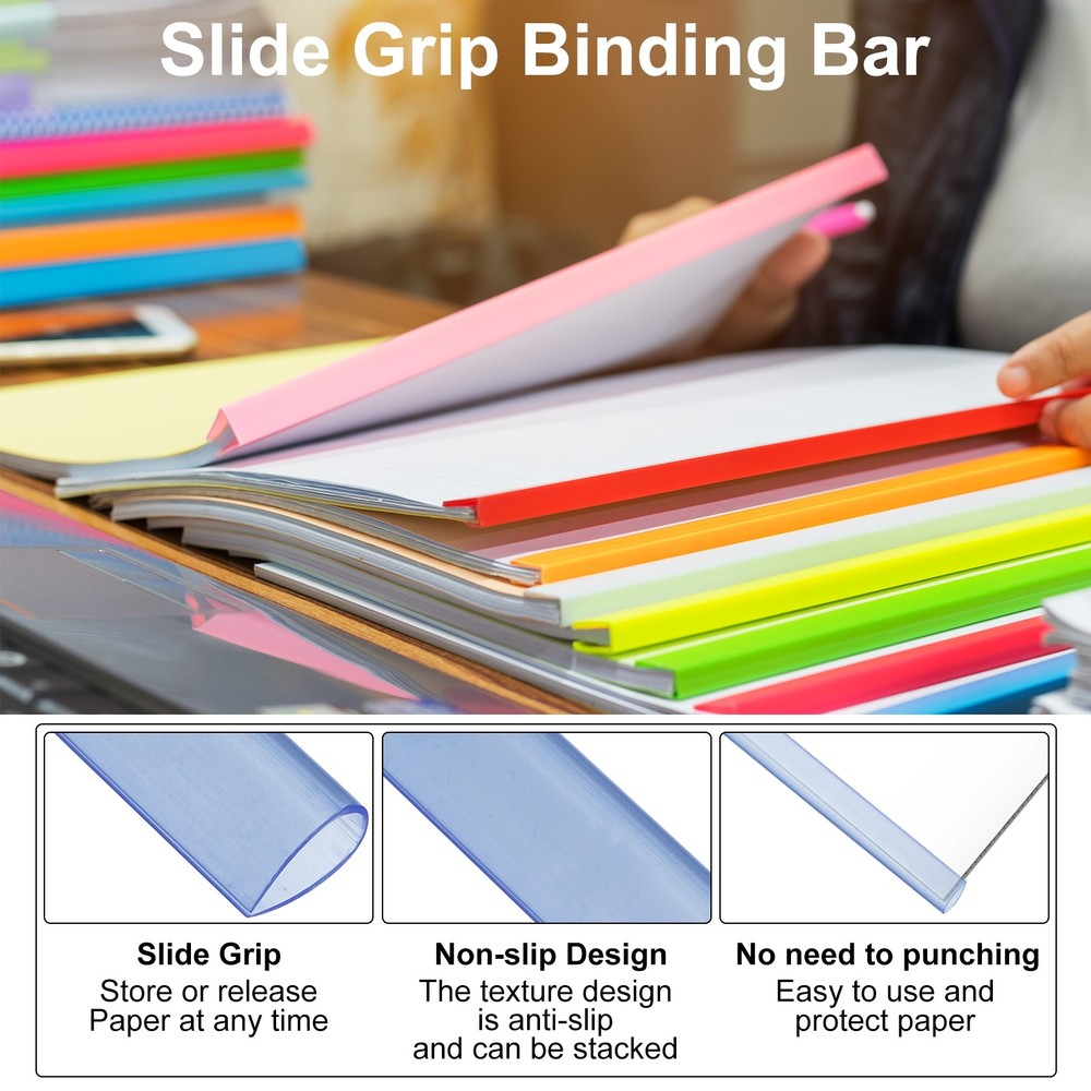 30Pcs Binding Bars, 8mm Binding Bars 50 Sheets Capacity, Clear Blue