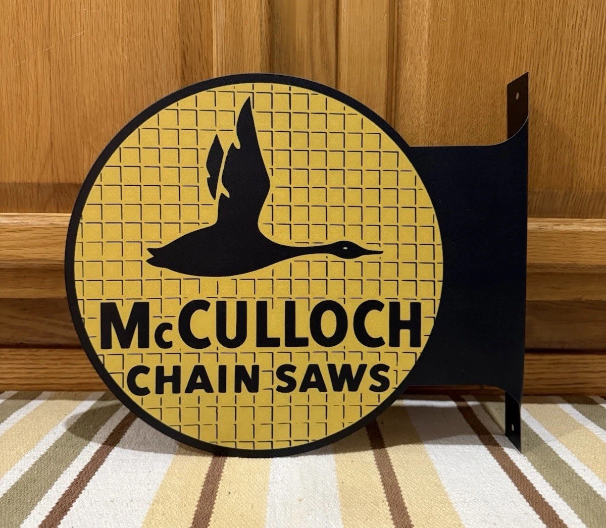McCulloch Chain Saw Flange Sign Tree Double Sided Vintage Style Wall Decor