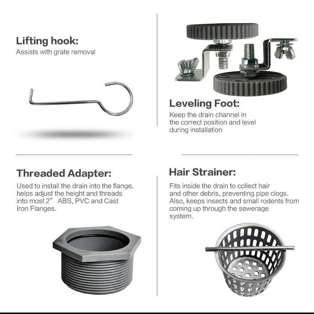 NeoDrain 24" Linear Rectangle Shower Drain Brushed Stainless Quadrato Pattern