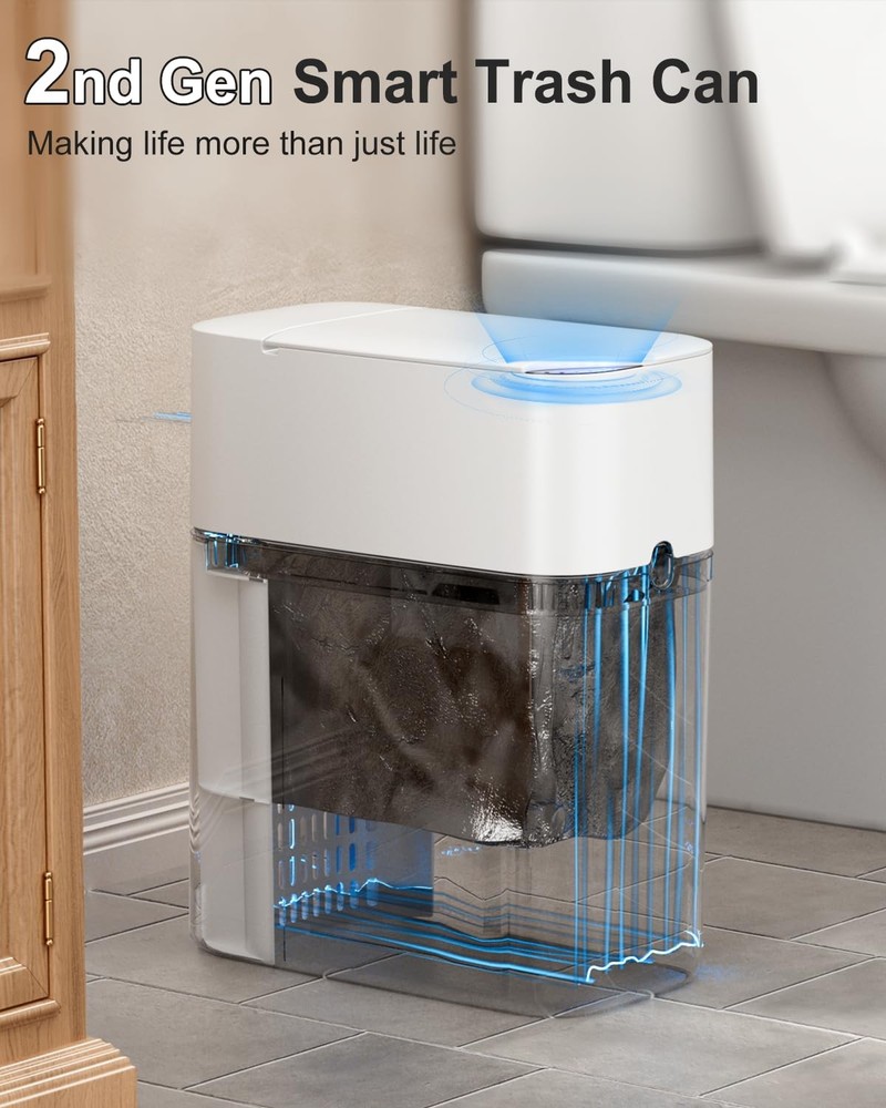 CTIME Touchless Automatic Bathroom Trash Can with Lid - 3 Gallon Small, White