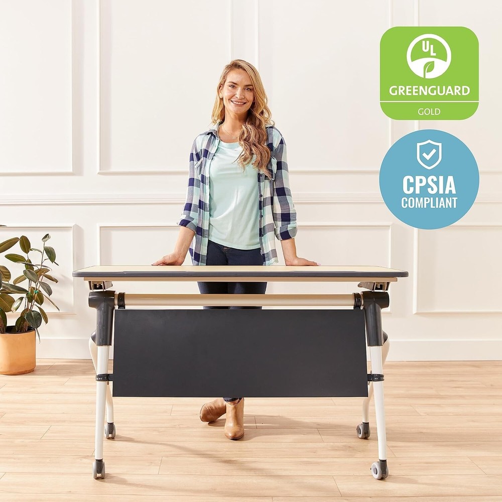 ECR4Kids Double Nesting Mobile Desk, Portable Table, Maple/Grey