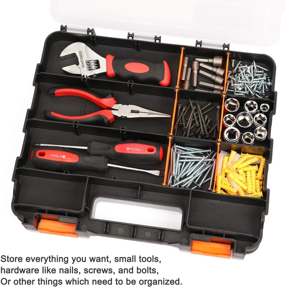 Double Side Tools Organizer, Customizable Removable Plastic Dividers, Hardware B