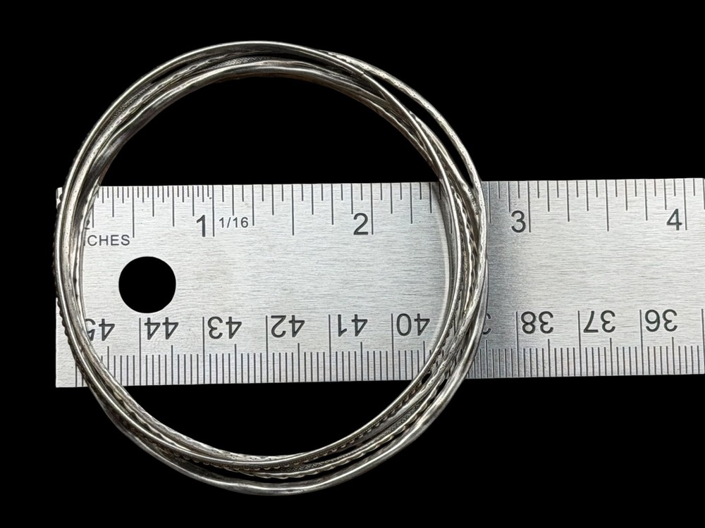 Vintage 925 Sterling Silver Stackable Bangle Bracelets Lot 5 Mixed Pattern 24g