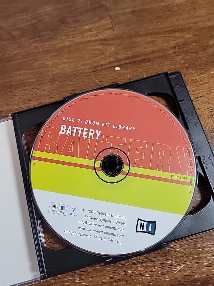 Vintage 2003 Native Instruments Battery 2 Virtual Drum Sampler Software 2 CD Set