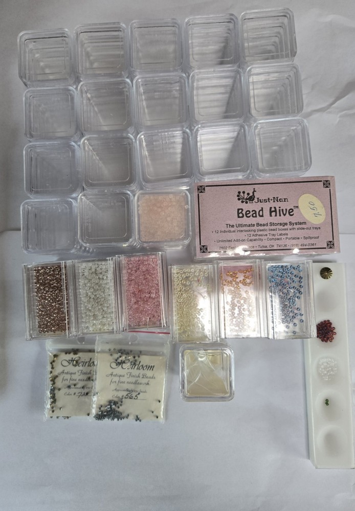 Bead Organizing Lot 90 Stackable Minis 36 Interlocking + Beads and Needles
