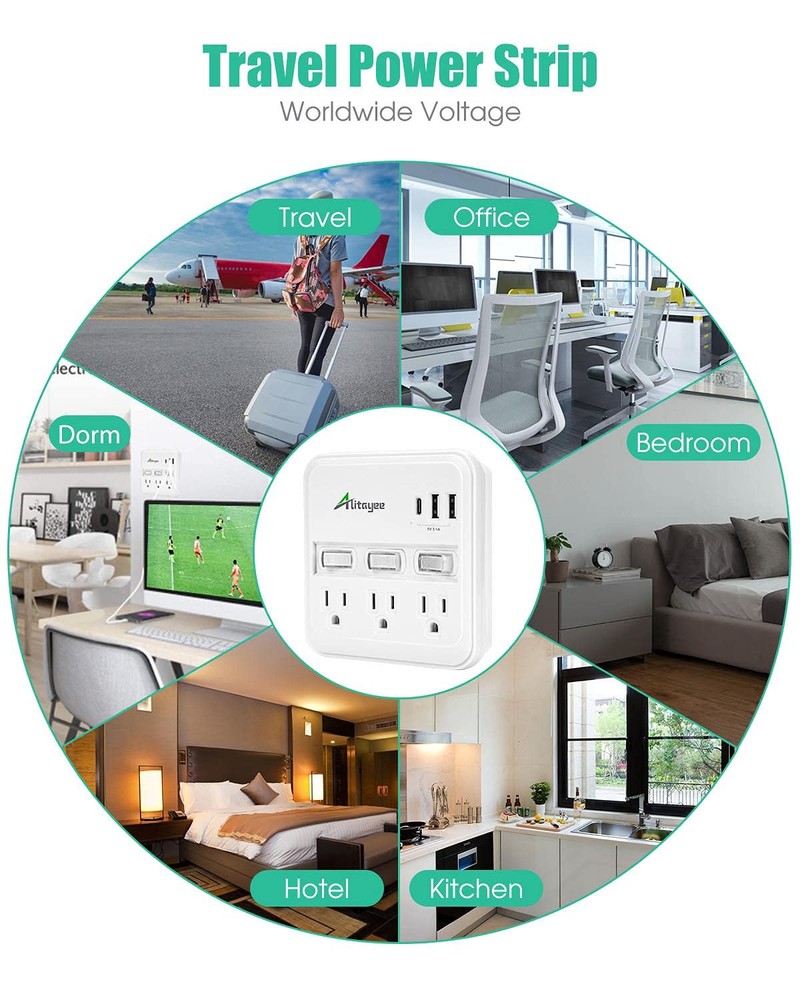 Alitayee Wall Outlet Extender Surge Protector, USB Power Strips with WHITE