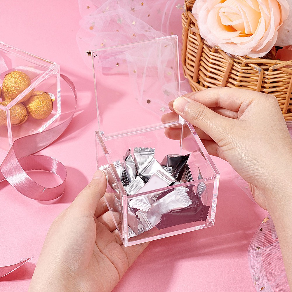 2pcs 4 Grids Transparent Plastic Gift boxes with Flip Cover Square Clear