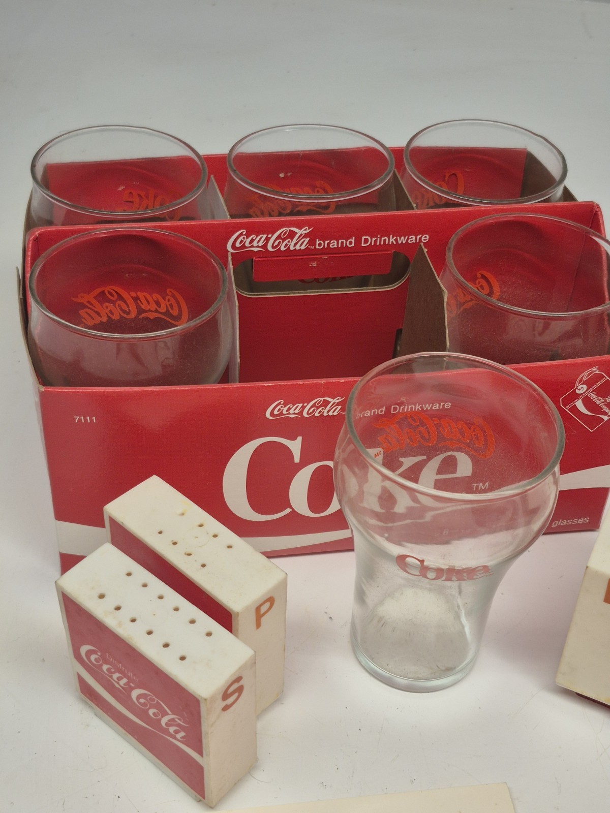 Vintage Coca-Cola Collectible Item Lot Glasses Pitcher Hat Shakers