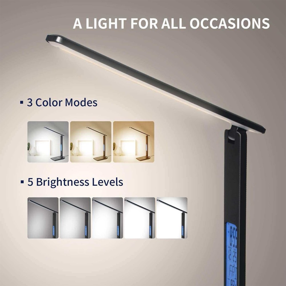 Smart Alarm Clock Lamp with Transparent Multi functional Table Lamp T26 Black