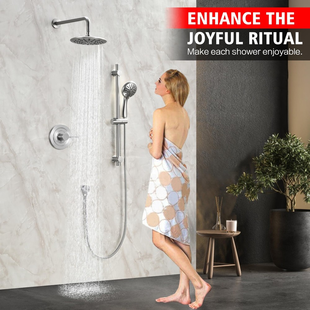 sumerain Brushed Nickel Rain Shower System Complete with Multi-Settings Rainf...