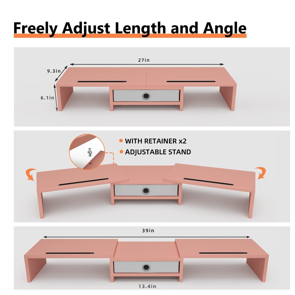 WESTREE Dual 3 Shelf Computer Riser with Drawer, Adjustable Length and Angle,...