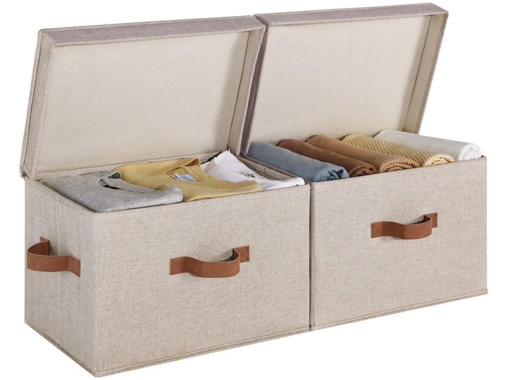 Fabric Storage Bins with Lid, Decorative Storage Boxes for Shelves, Stackable...
