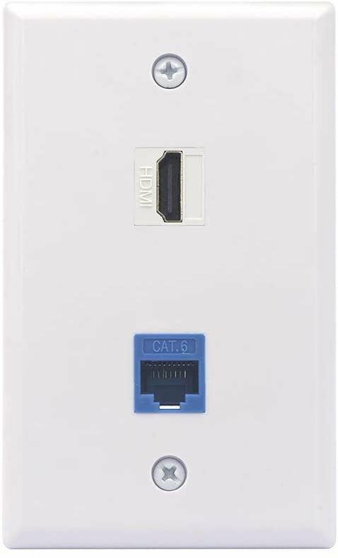 HDMI and RJ45 CAT6 Ethernet Wall Plate 2-Port Insert Keystone Female to Female