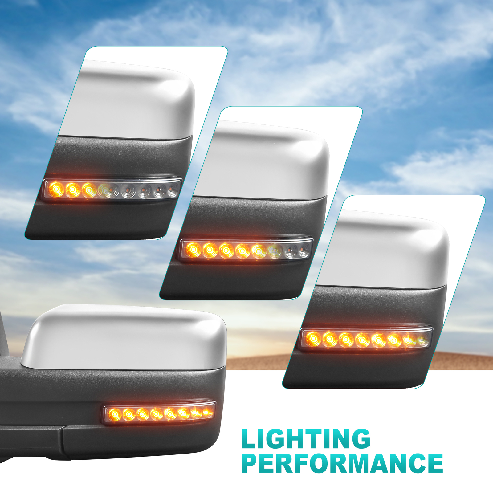 1 Pair Chrome Tow Side View Mirrors For 04-14 Ford F-150 with Sequential Signal