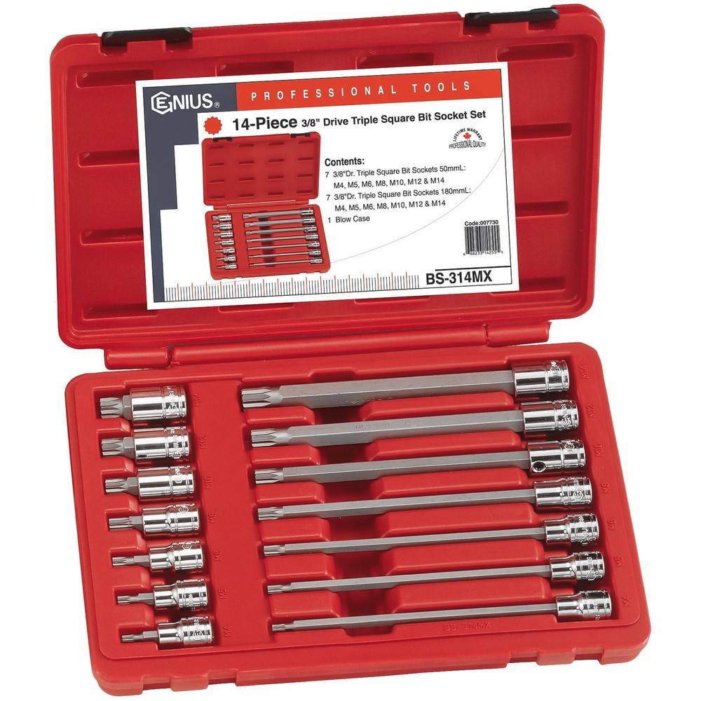 Genius Tools 14 Piece 3/8" Dr. Triple Square Bit Socket Set - BS-314MX