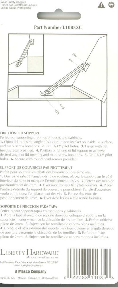 Friction Lid Support - 6" - Left Hand