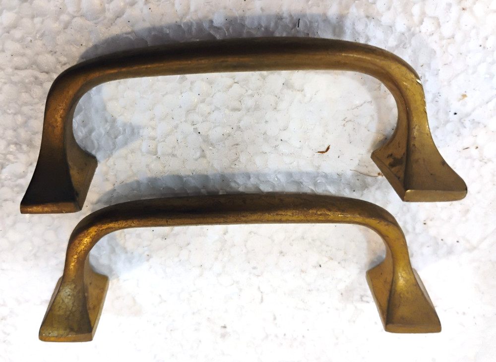 Pair of Solid Brass Drawer Pulls Handles 3 3/8" wide 3" bolt pattern