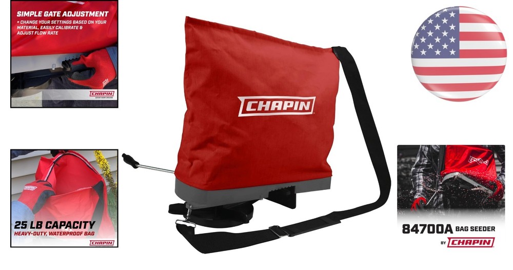 Waterproof 25lb Garden Seeder with Adjustable Strap & Multiple Spread Options