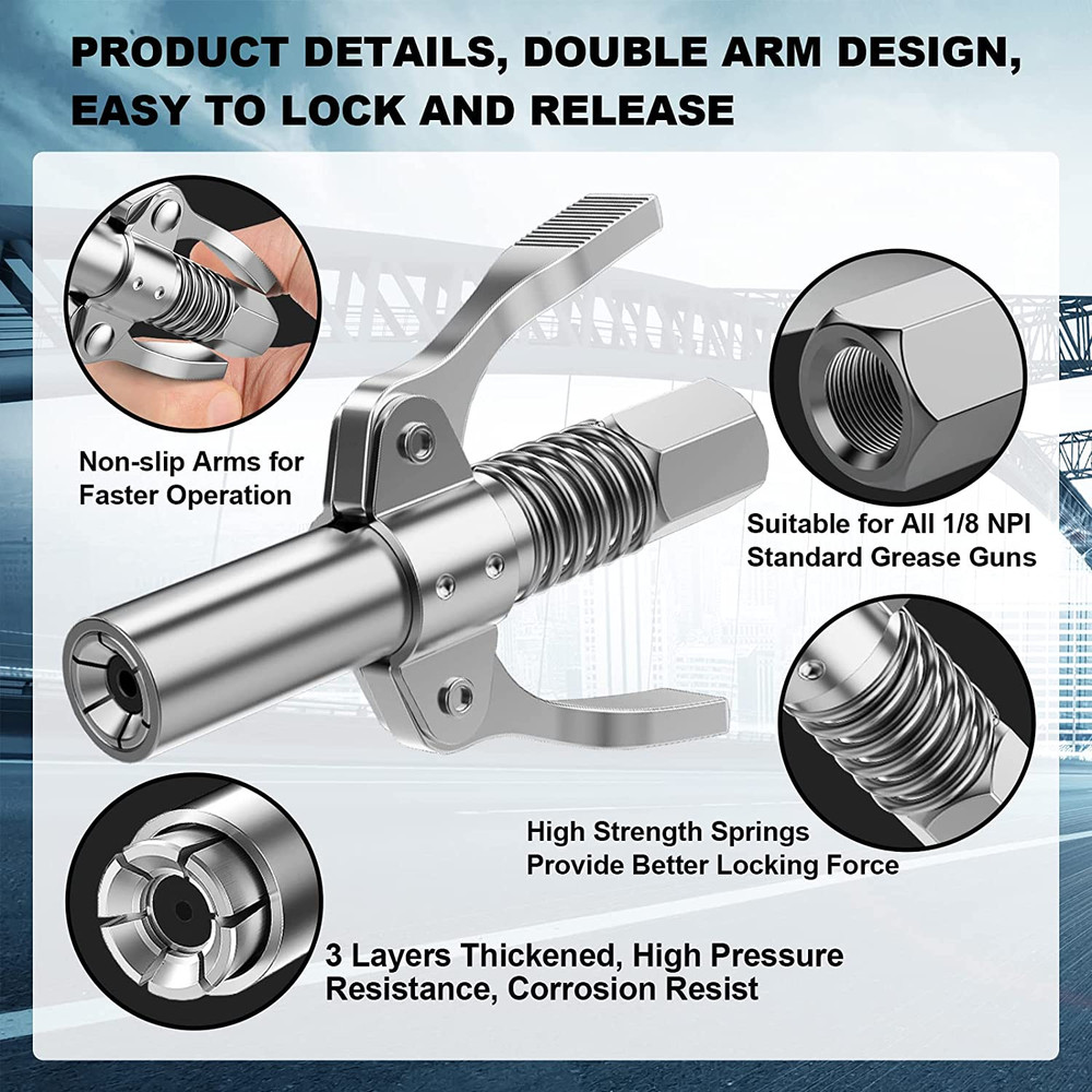 Grease Gun Coupler 12000 PSI Quick Release Fitting 1/8" NPT Nozzle