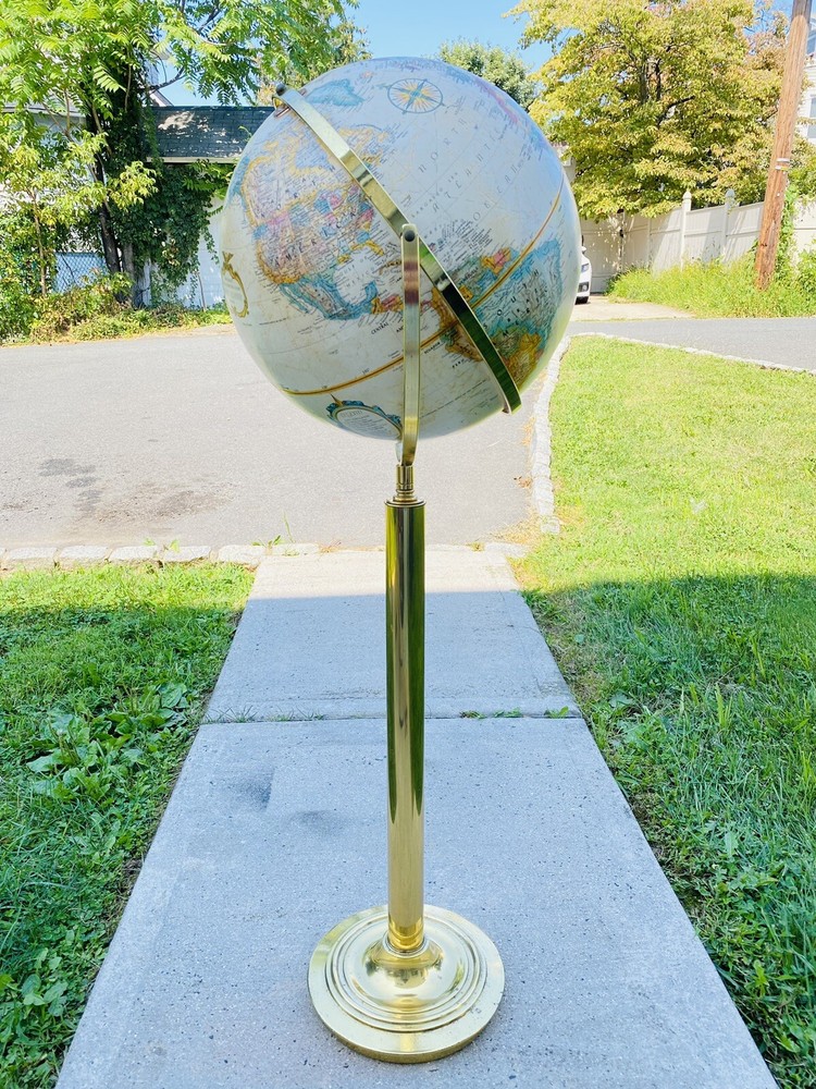 RARE Vintage REPLOGLE LEROY TOLMAN SOLID BRASS Heavy Rotating Floor Globe 47”