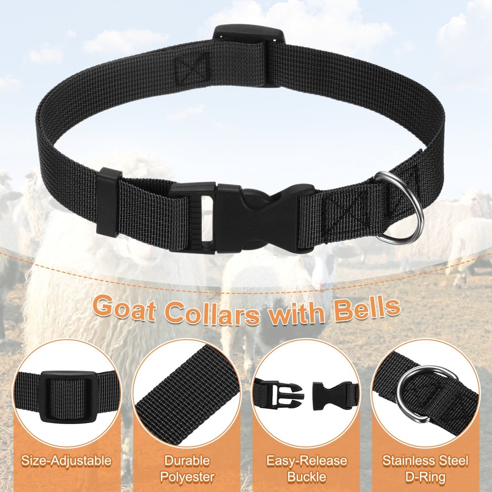 3-Pack Goat Collars with Bells, 13.8"-20.5" Polyester [Black]