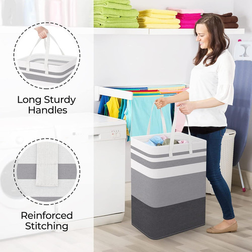 StorageRight Large Collapsible Laundry Basket Hamper with 75L, Gradient Grey