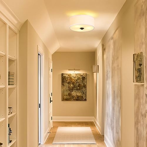 2-Light Flush Mount Ceiling Light Fixture, 12” Modern Close to Ceiling White