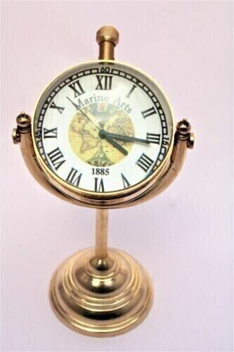 Nautical Vintage Maritime Small Table Watch Globe Brass Table Clock Handmade