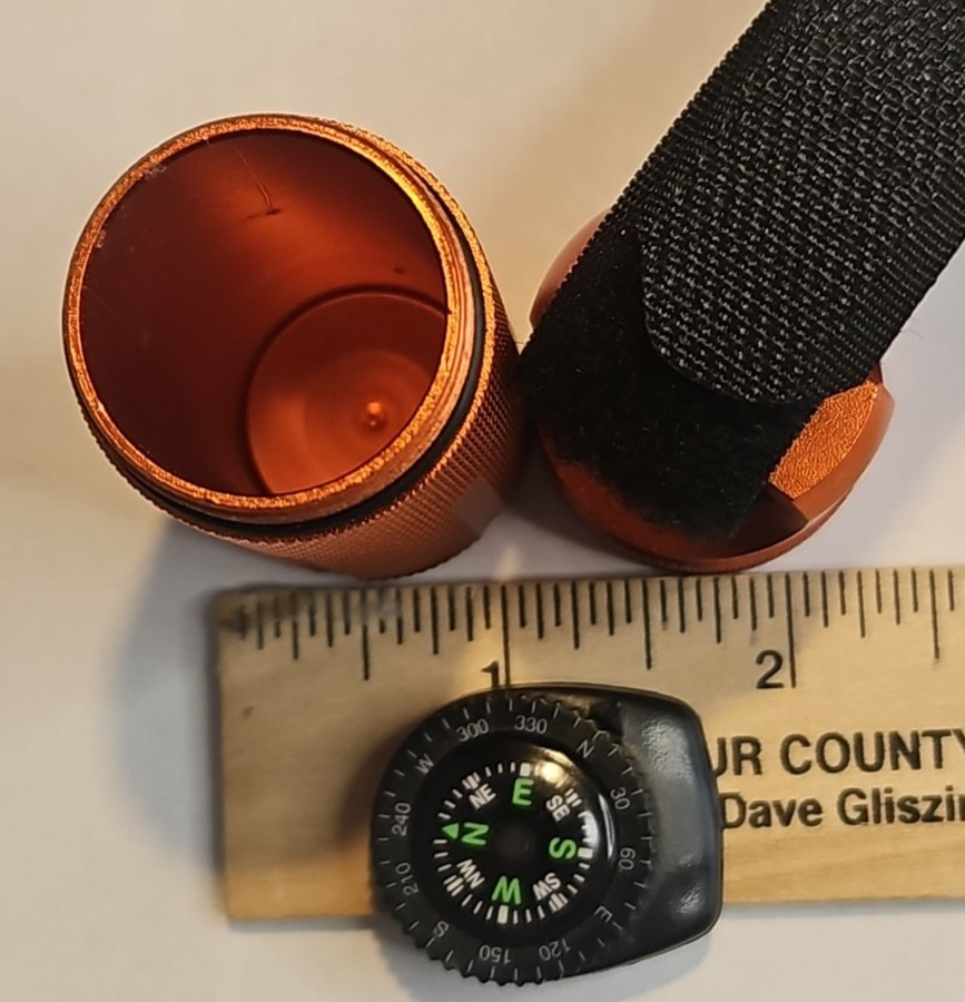 EDC Aluminum Waterproof Storage Capsule 4" Orange w/ Compass & Hook‑Loop Strap