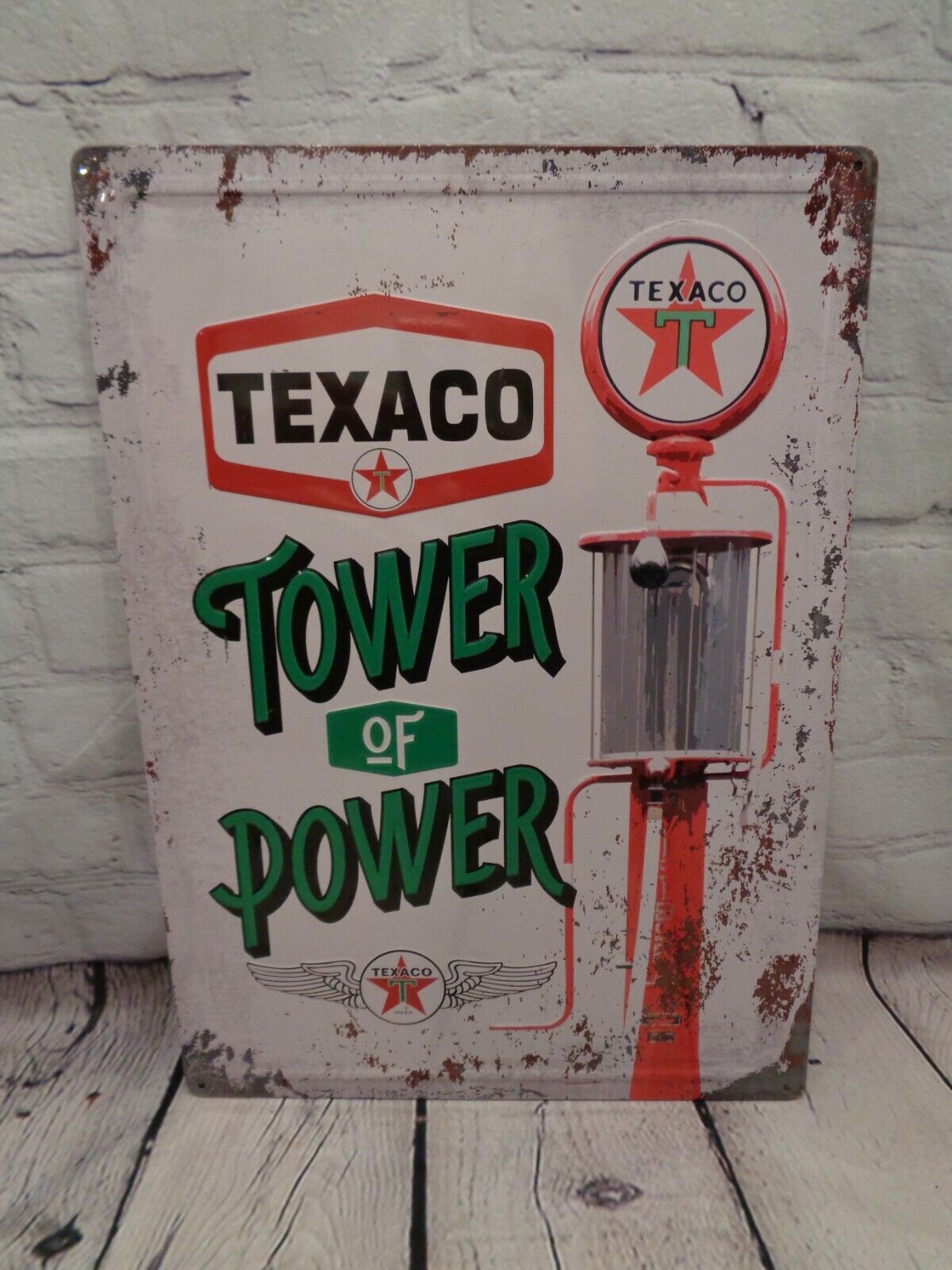 Texaco Tower of Power Gas Oil Metal Tin Sign Vintage Look Cave Man
