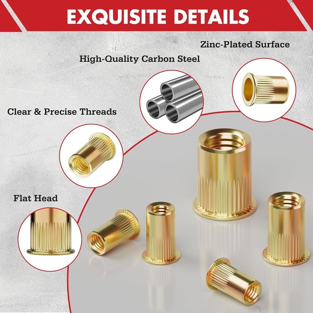 Arrow 200PC Rivet Nut Kit Rivnut Assortment Threaded Insert Nutsert SAE FlatHead