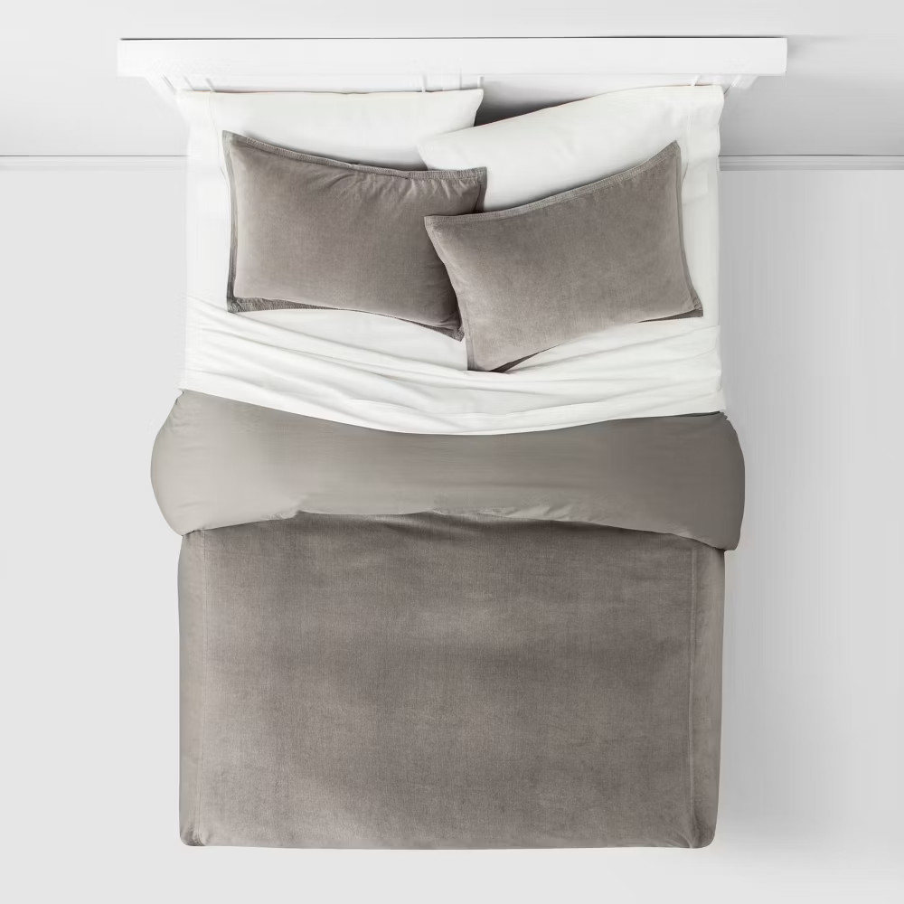 Full/Queen Solid Velvet Duvet Cover Set & Sham Gray - Threshold