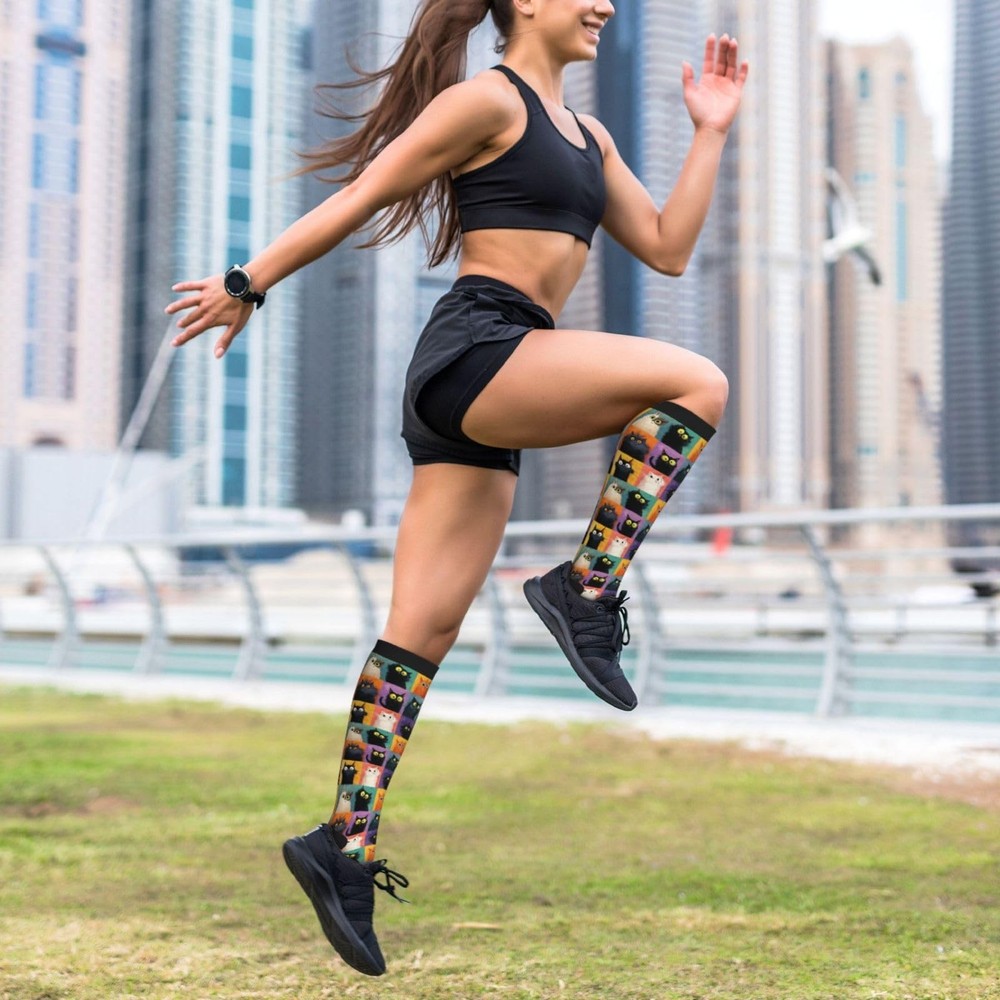 Black Cat Compression Socks Knee High Support for Athletic Running & Travel