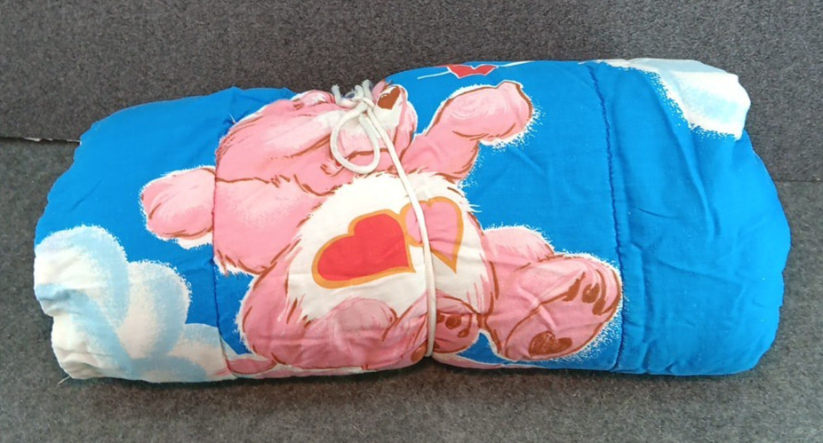 Vintage Care Bears Rainbow Sleeping Bag Kids Blue 1980 Sleepover Blanket Slumber
