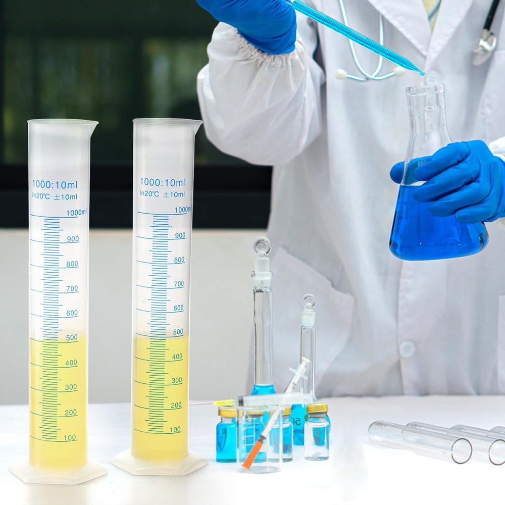 4 Pack 1000ml Plastic Graduated Cylinder with Stable Base, Plastic Measuring ...