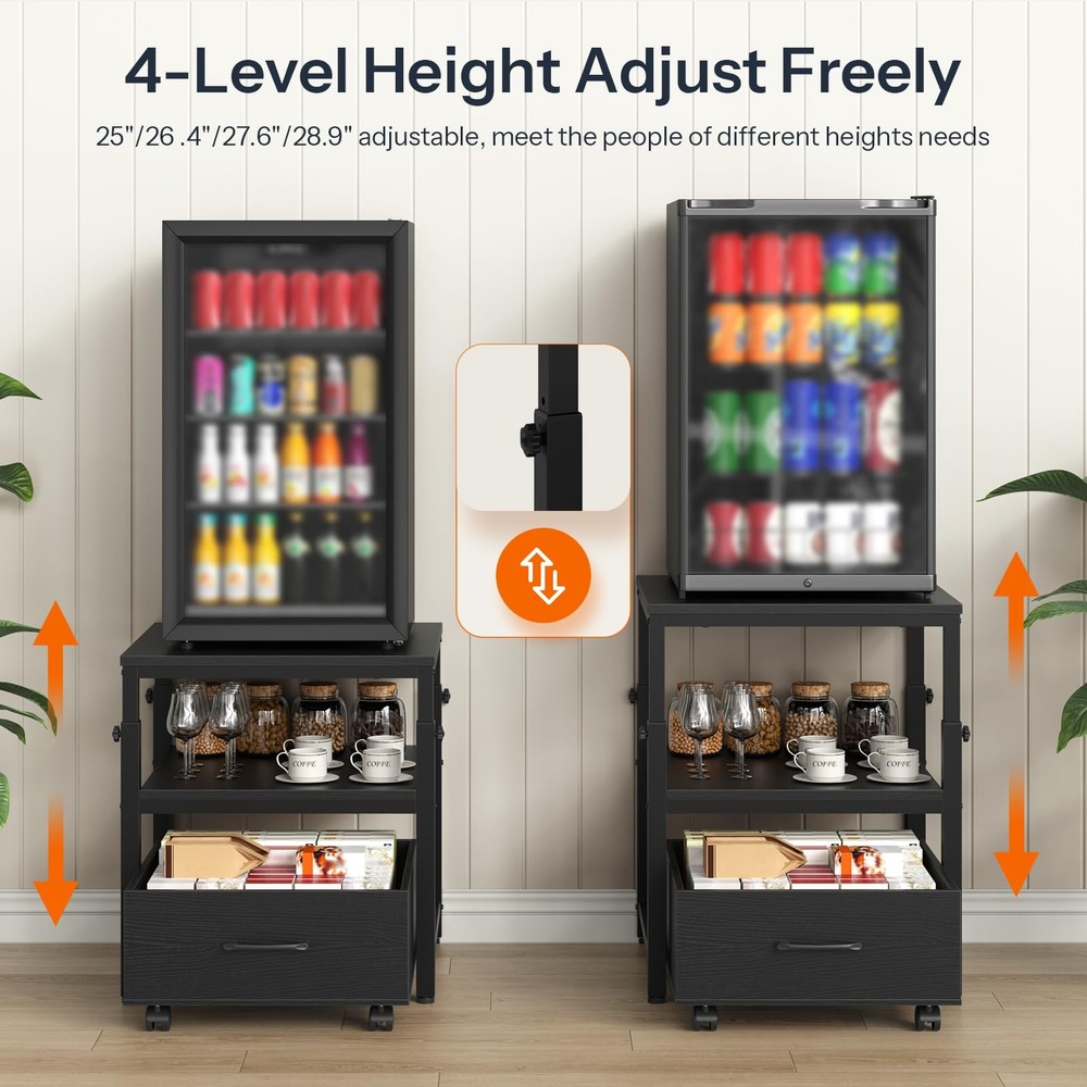 Mini Fridge Stand with Storage Basket, Height-Adjustable Mini Fridge Cabinet,...