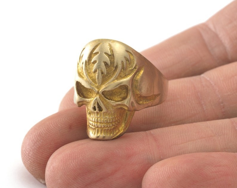 Skull Ring Adjustable Raw Brass (18mm 8US inner size) 2808