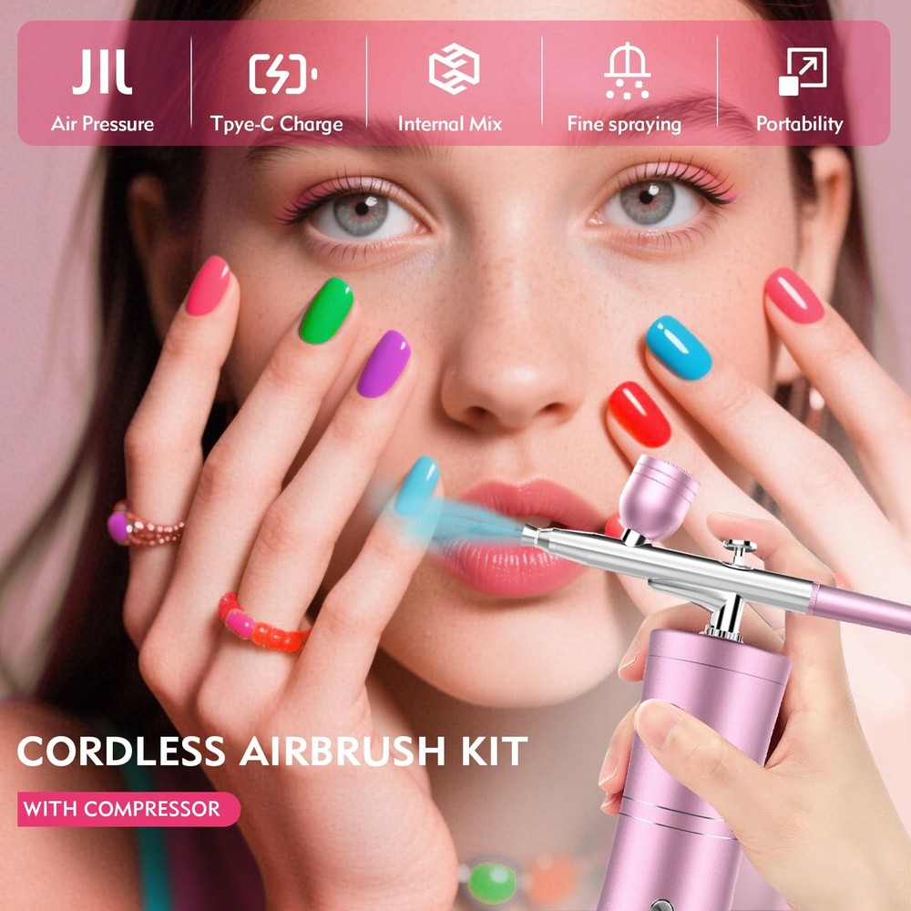 Cordless Rechargeable Airbrush Kit with Compressor - Adjustable High-Pressure...