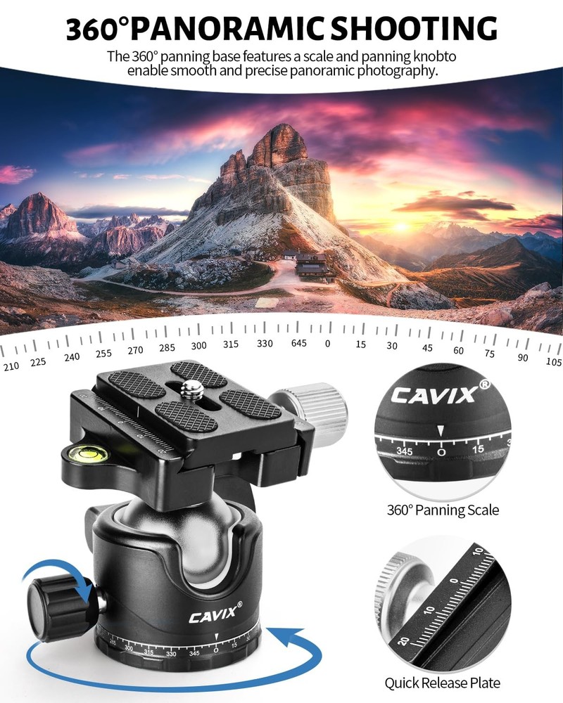 Ball Head Mount, CAVIX 36mm Camera Dia. 36mm, Black&Silver