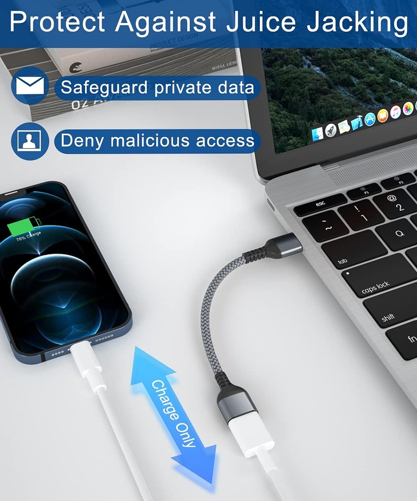 RUXELY USB Data Blocker Adapter 3-Pack,Charge Only Type-A Type A, Grey